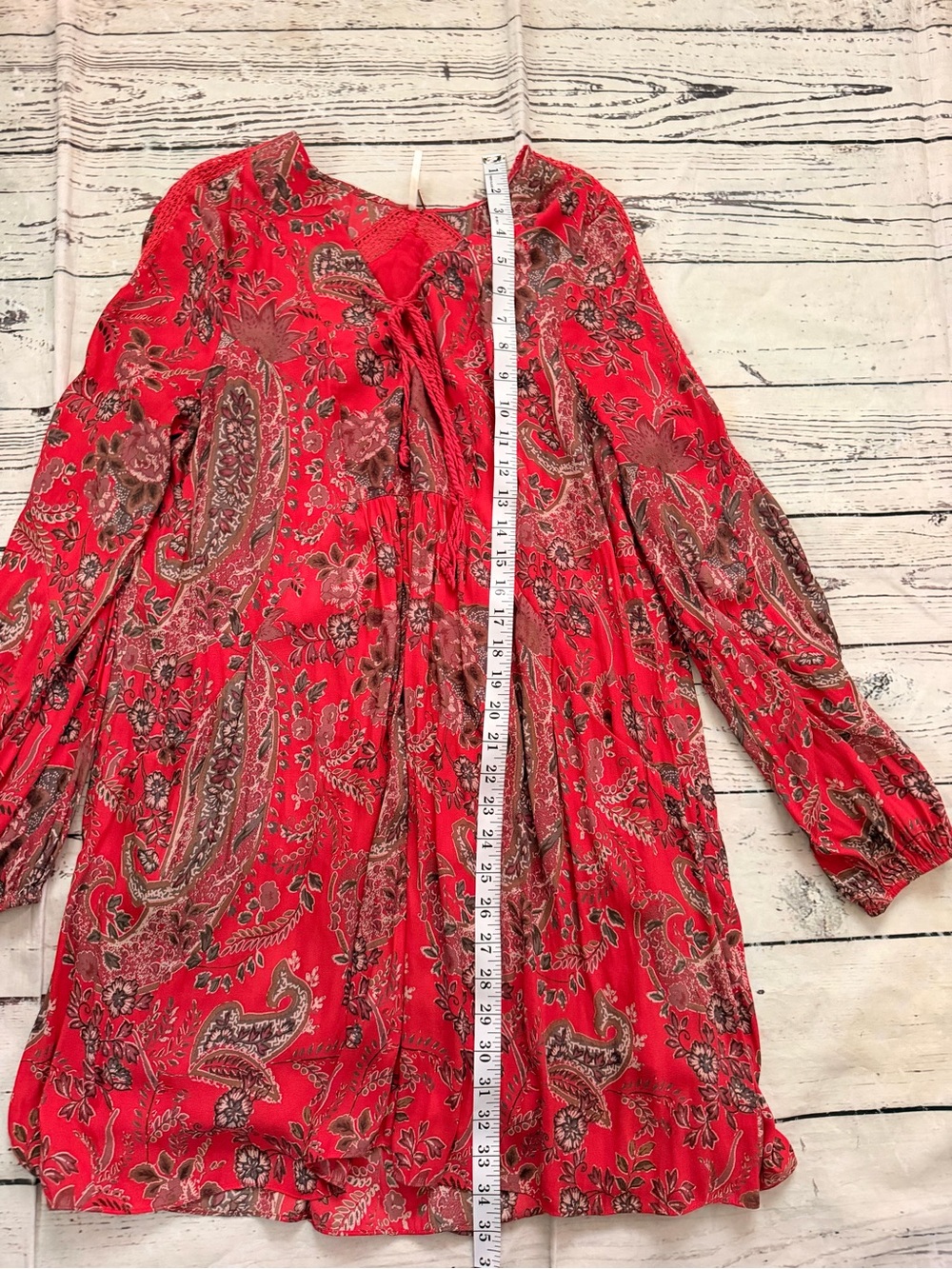 Free People Red Paisley Tie-Front V-Neck Tunic - Picture 5 of 8